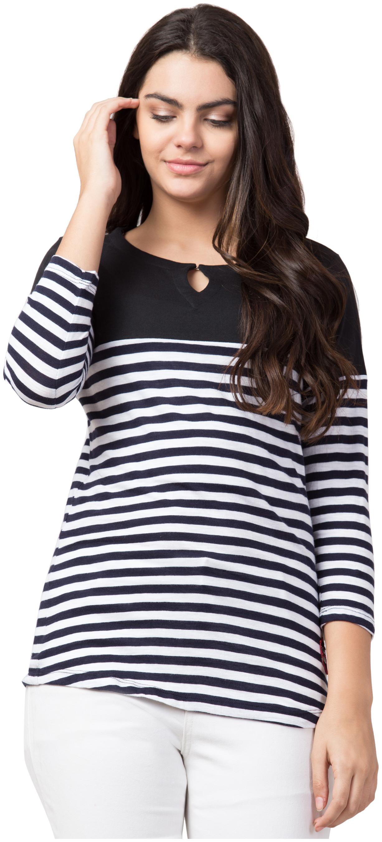 

Black Color 3 4 Sleeve Round Neck Long Length Trendy Women s T-Shirt