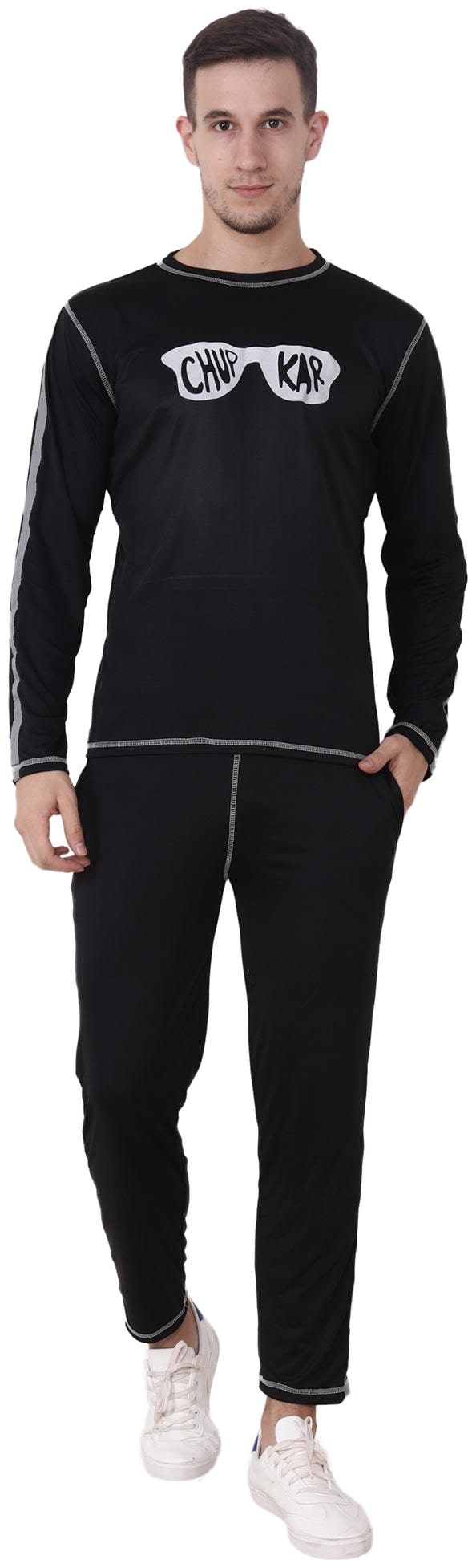 

NICE QUEEN Men Black Printed Regular Fit Track Suit