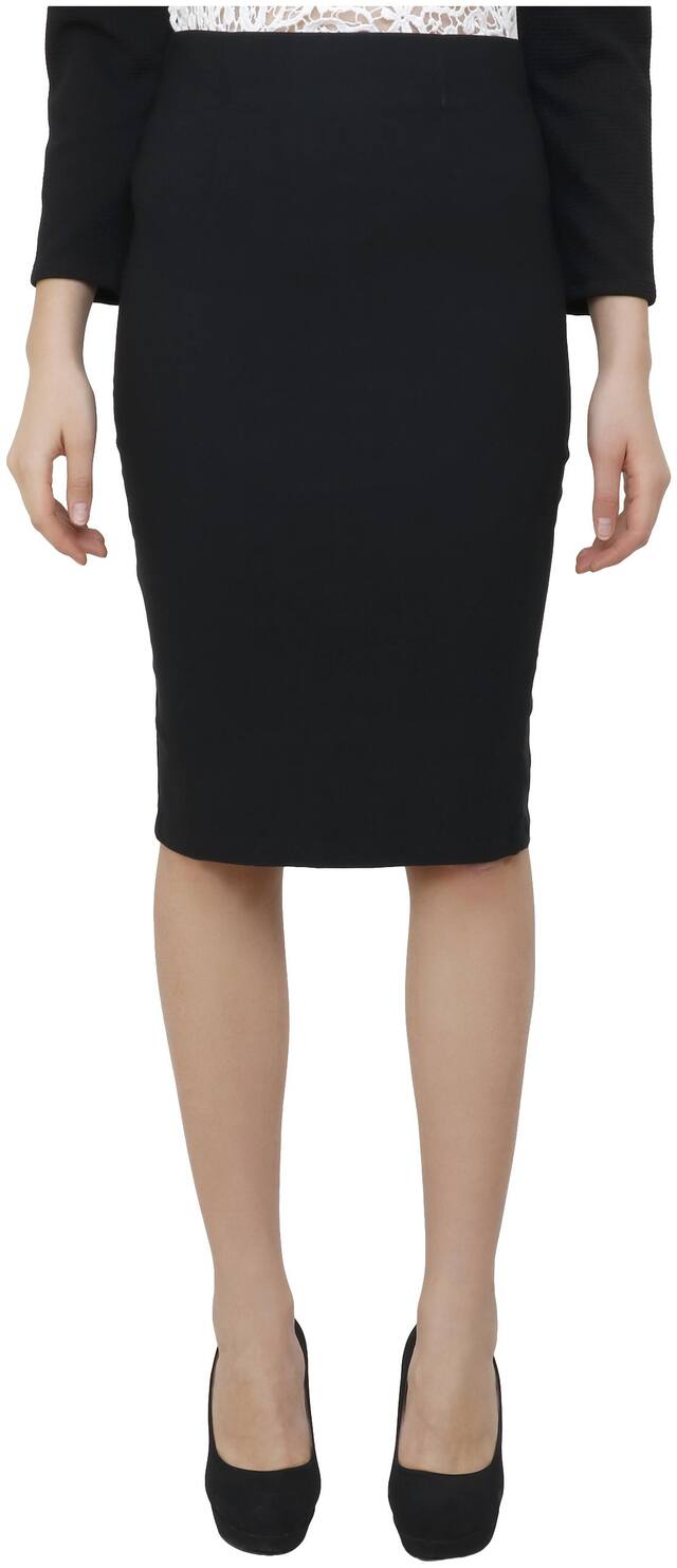 AADRIKA.COM FASHION WORLD Solid Straight skirt Midi Skirt - Black