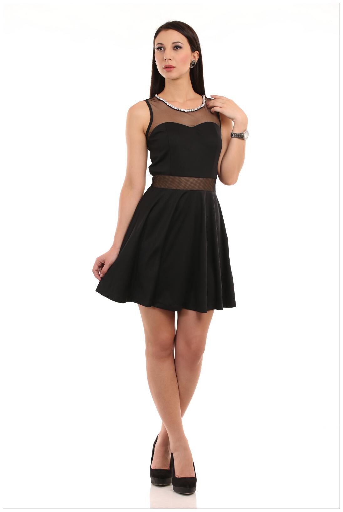 

Texco Black Solid Fit flare dress
