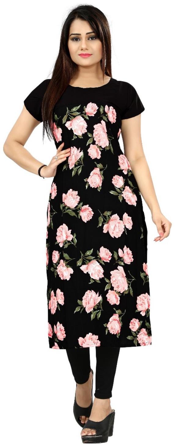 

ForeverYoung Women Black Floral Straight Kurta