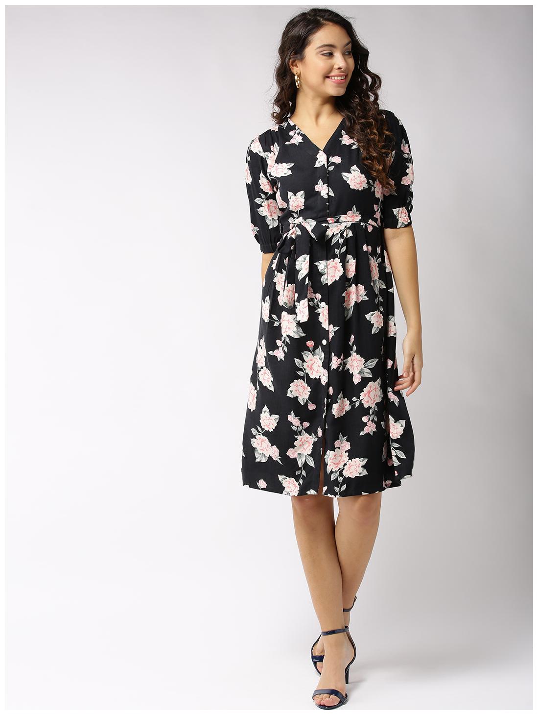 

Sera Black Floral Shirt dress