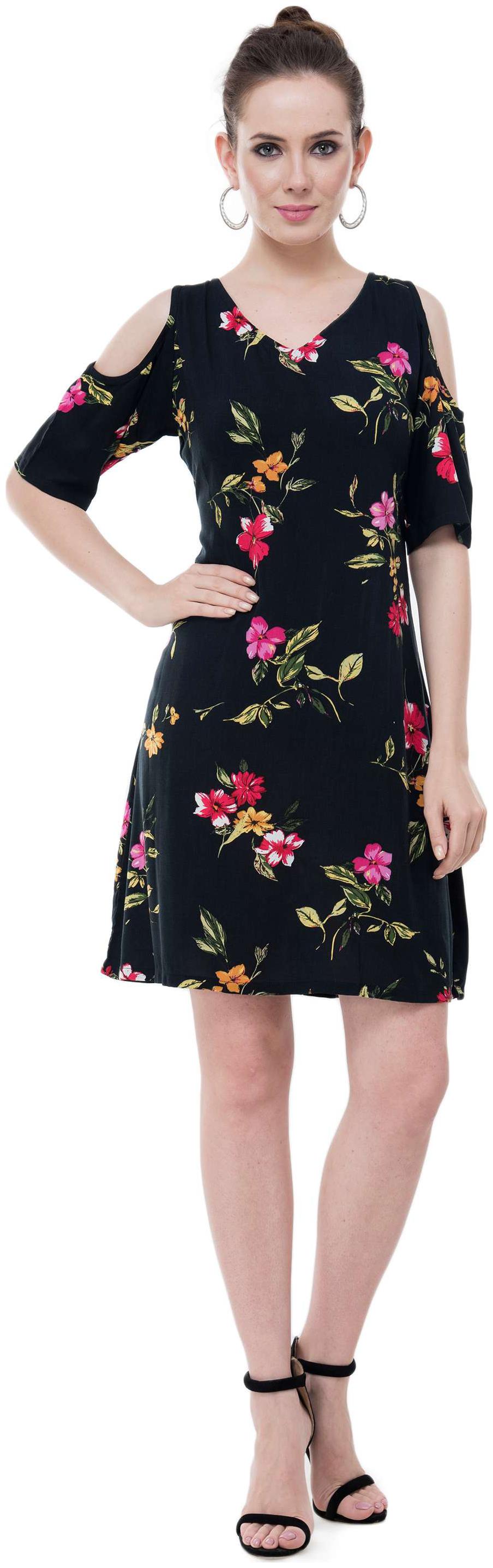 

SURPRIAM Black Floral A-line dress