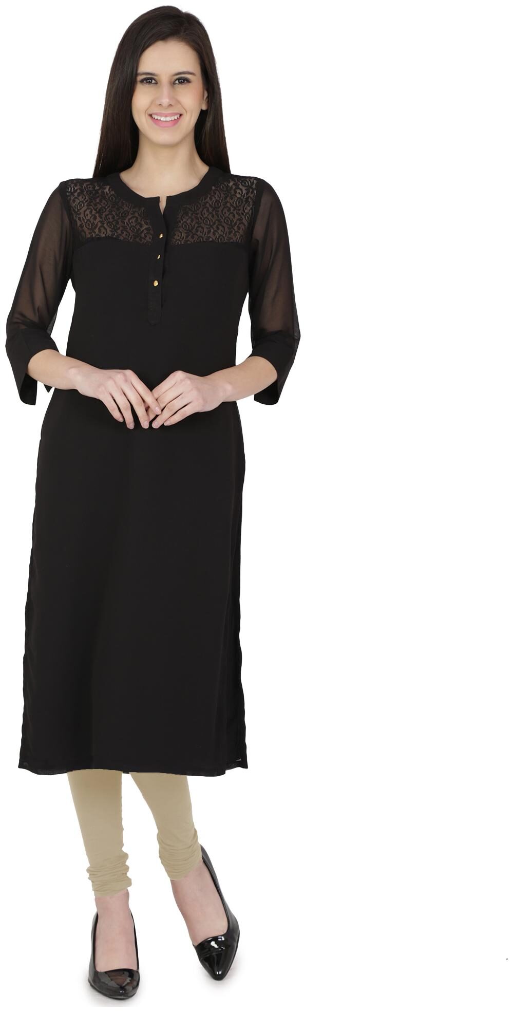 

Desi Knots Women Black Solid Straight Kurta