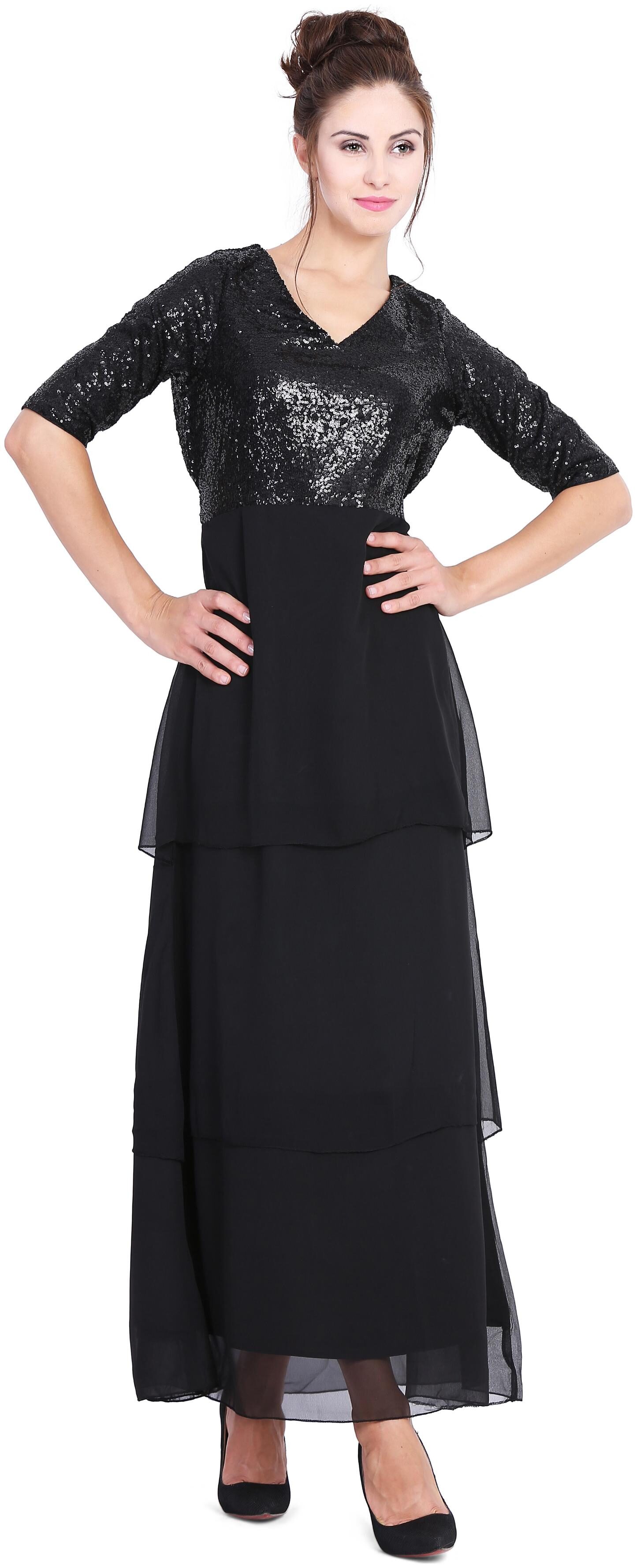 

BLACK GEORGETTE BLACK SEQUENCE 3 LAYER DDRESS