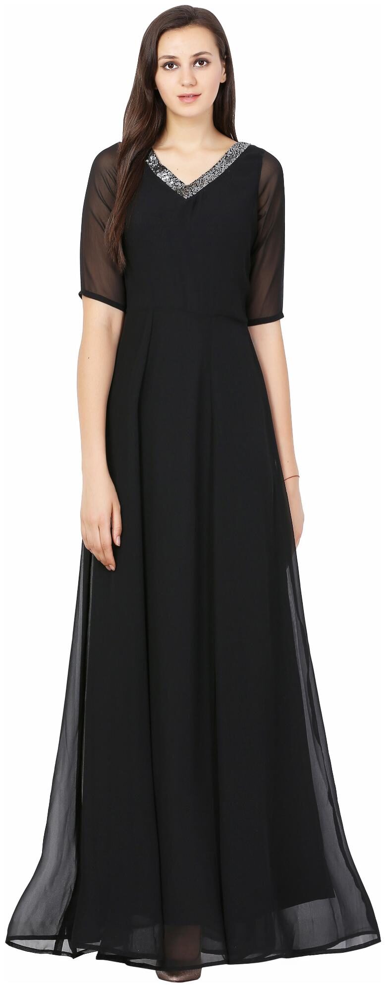 

Black Georgette 3 4 sleeve gown