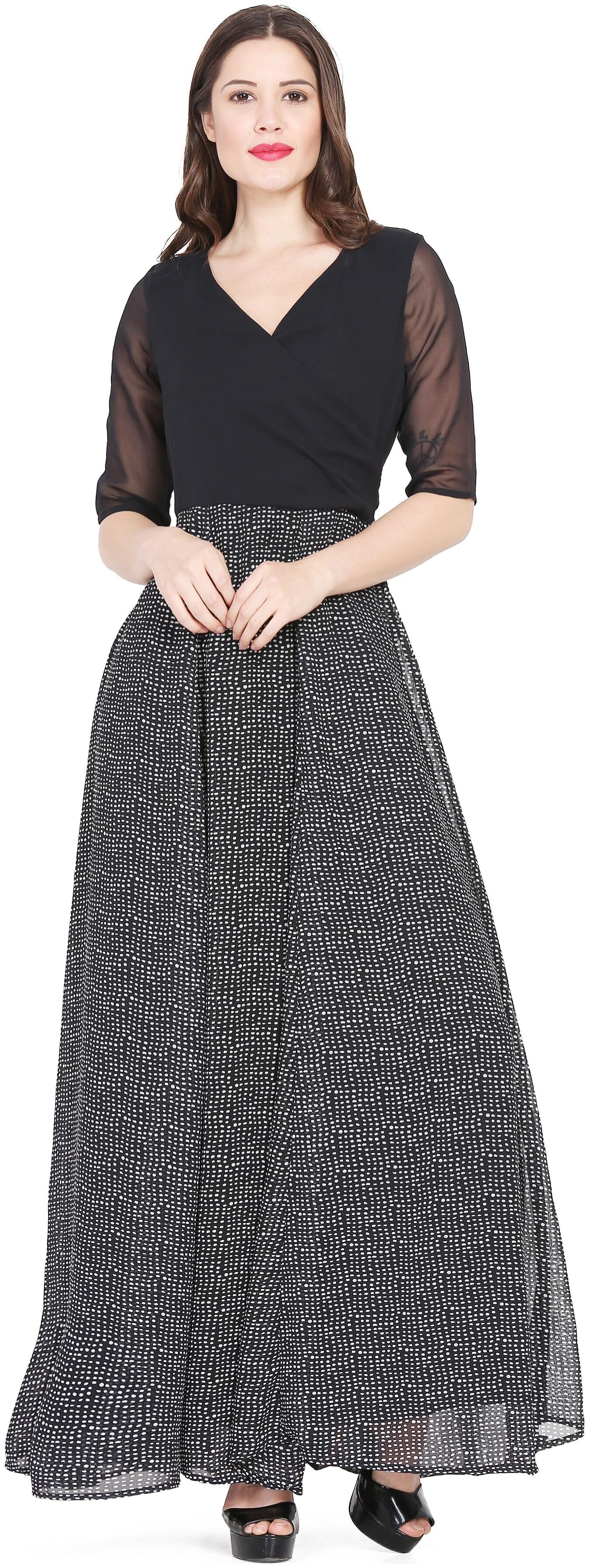 

Black Georgette Black Polka Dot Gown