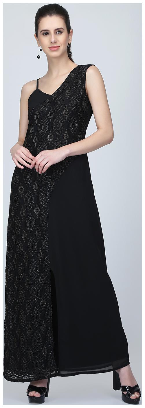 

EAVAN Black Self design Maxi dress