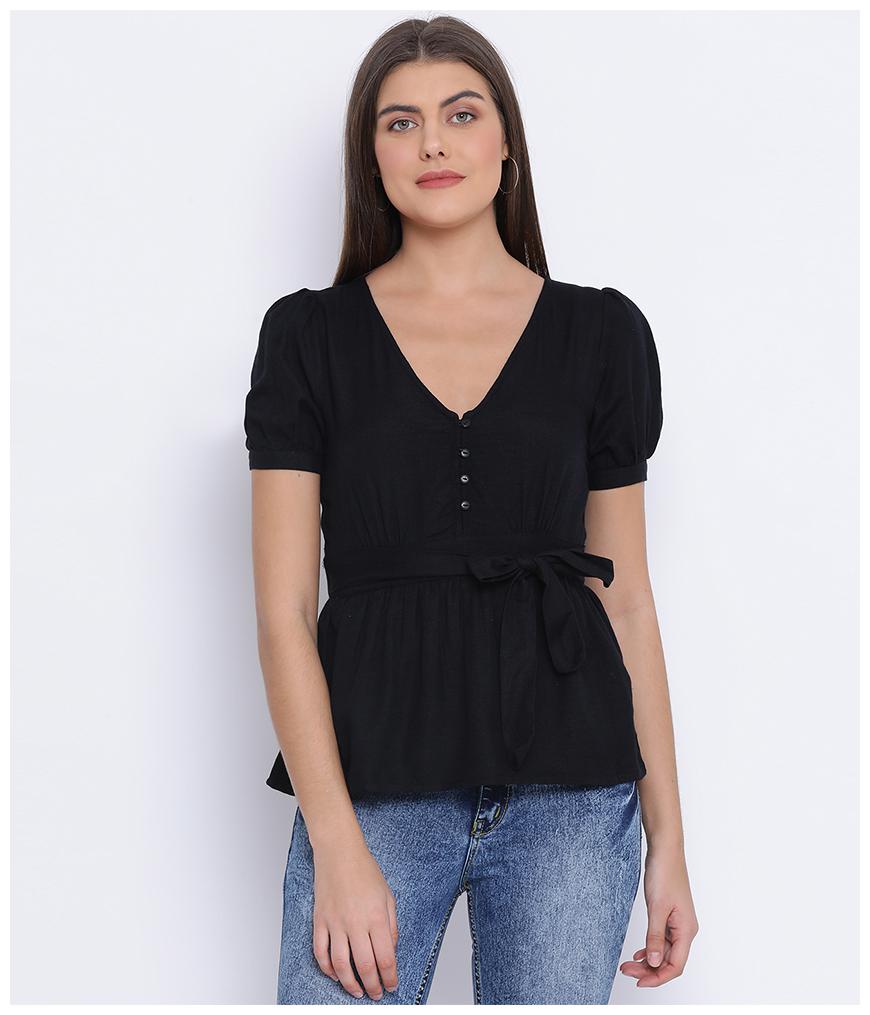 

Oxolloxo Women Solid Regular top - Black