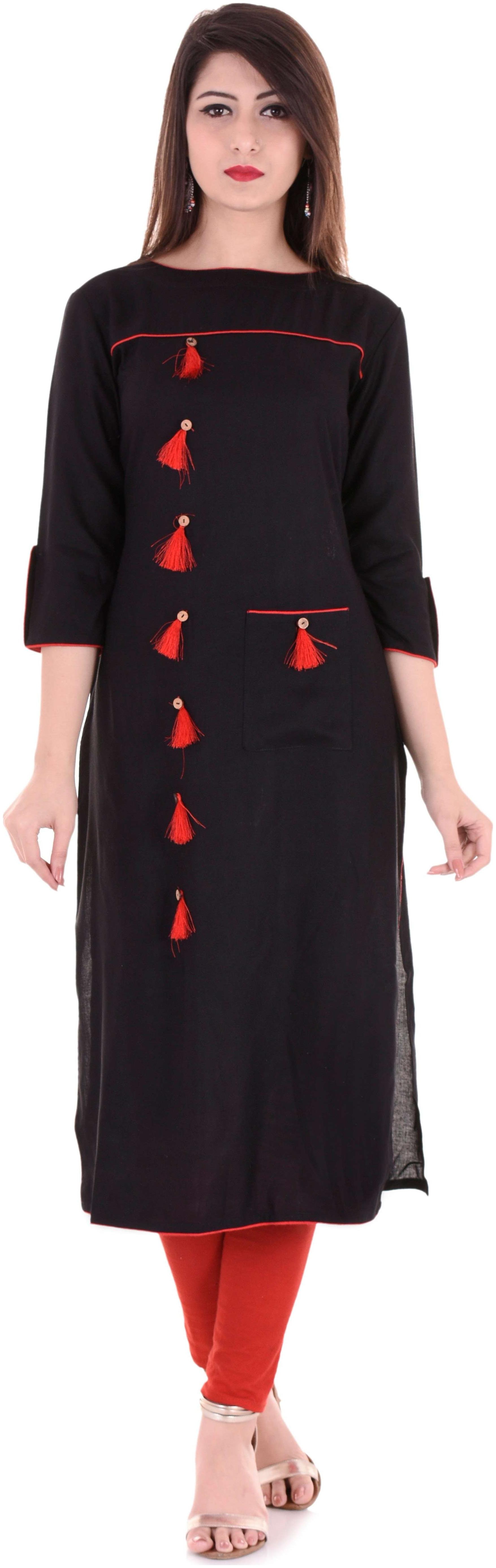 

HOLLYBLUE Women Black Solid Straight Kurta