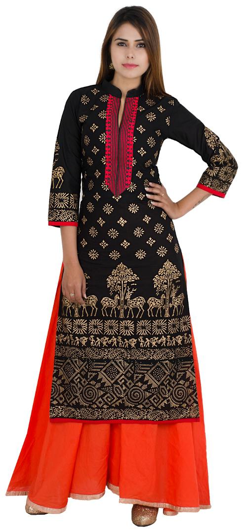 

Zoeyam s Women Black Printed Straight Kurta
