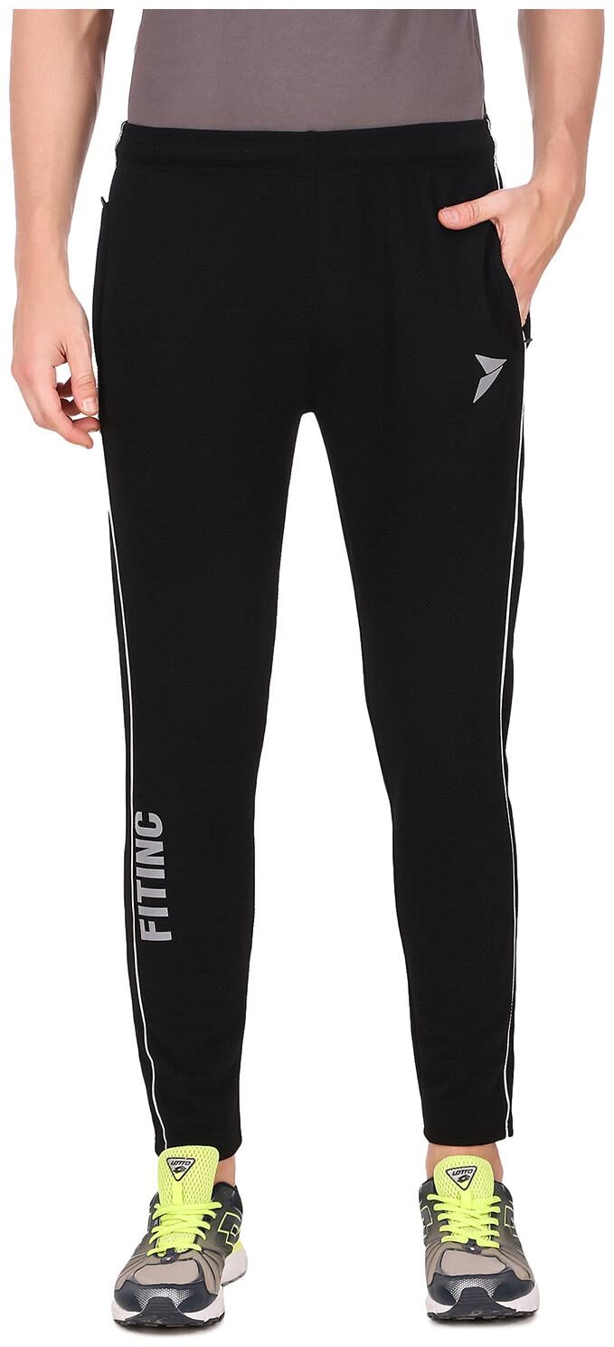 

Black Lower for Men with Two Side Zipper Pockets Elastic Adjustable Drawstrings Fitinc Logo