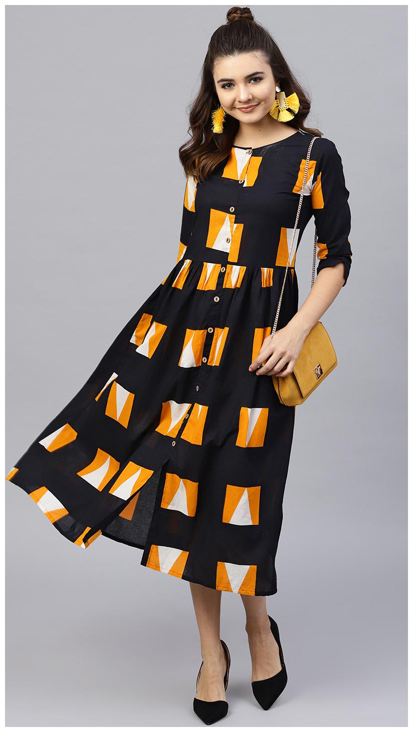 

AASI- HOUSE OF NAYO Black Printed A-line dress