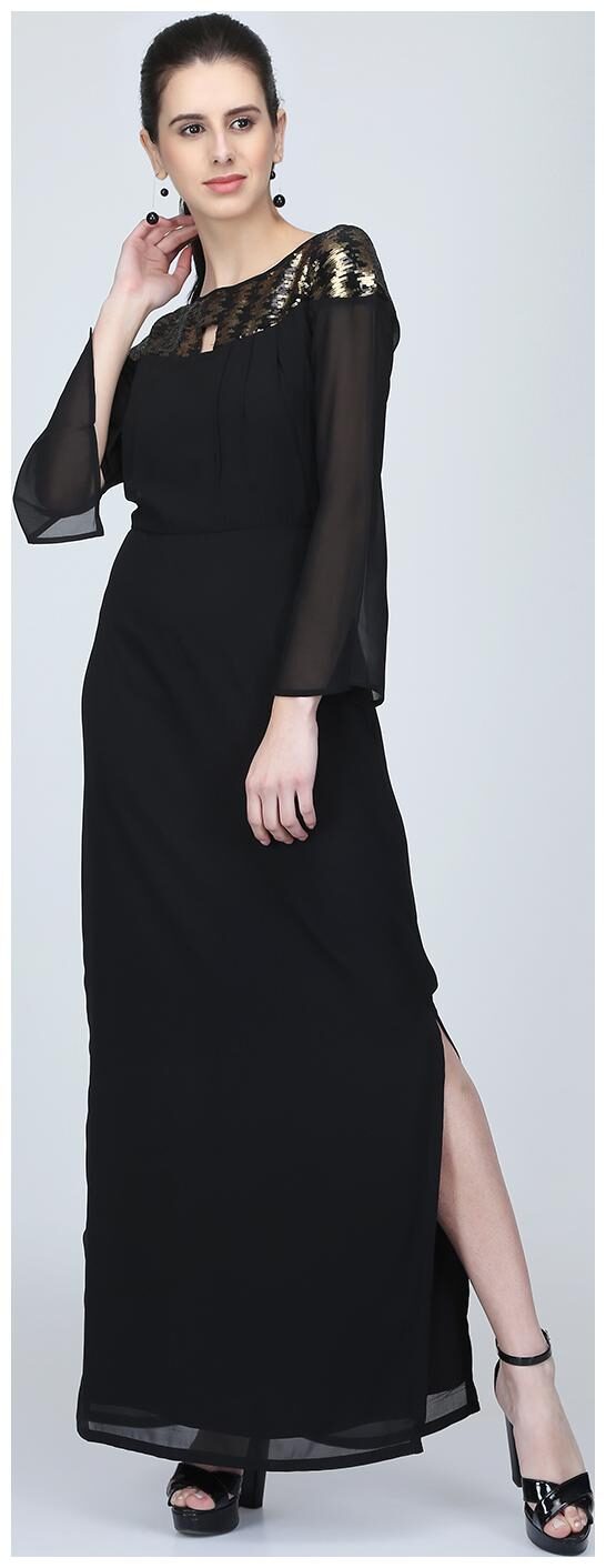

EAVAN Black Embellished Maxi dress