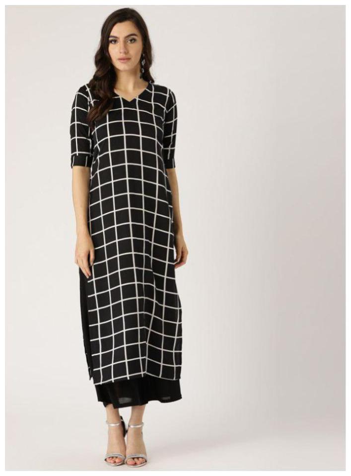 

ForeverYoung Women Black Printed Straight Kurta