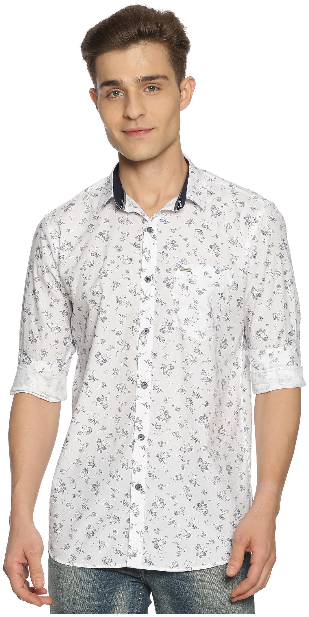

BLACKANT Men White Floral Slim Fit Casual Shirt