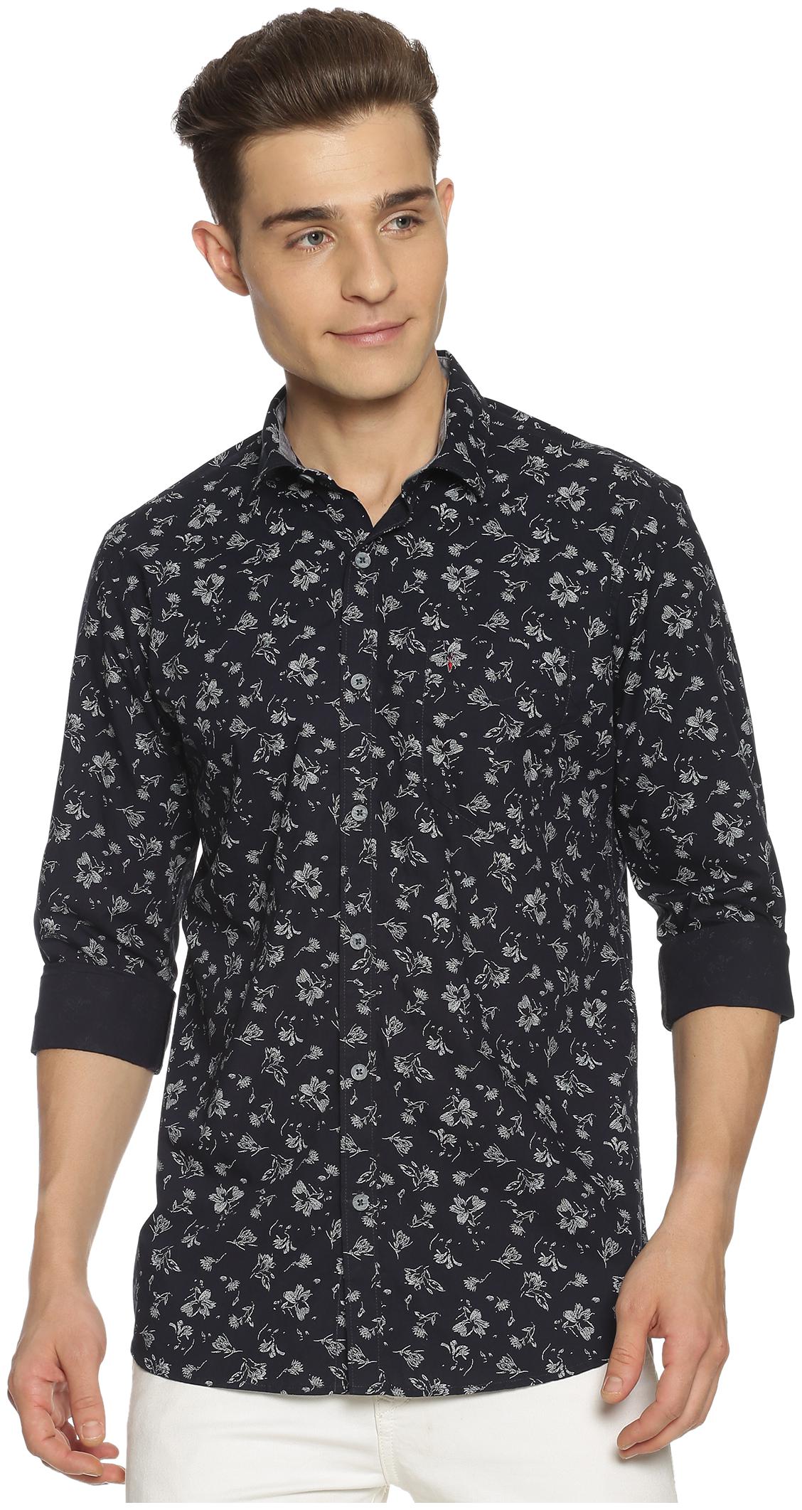 

BLACKANT Men Navy Blue Floral Slim Fit Casual Shirt