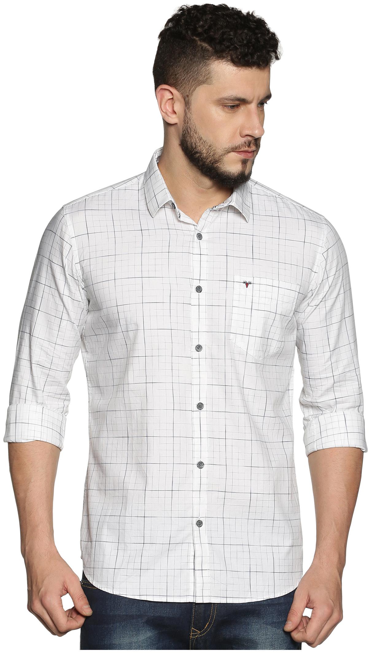 

BLACKANT Men White Checked Slim Fit Casual Shirt