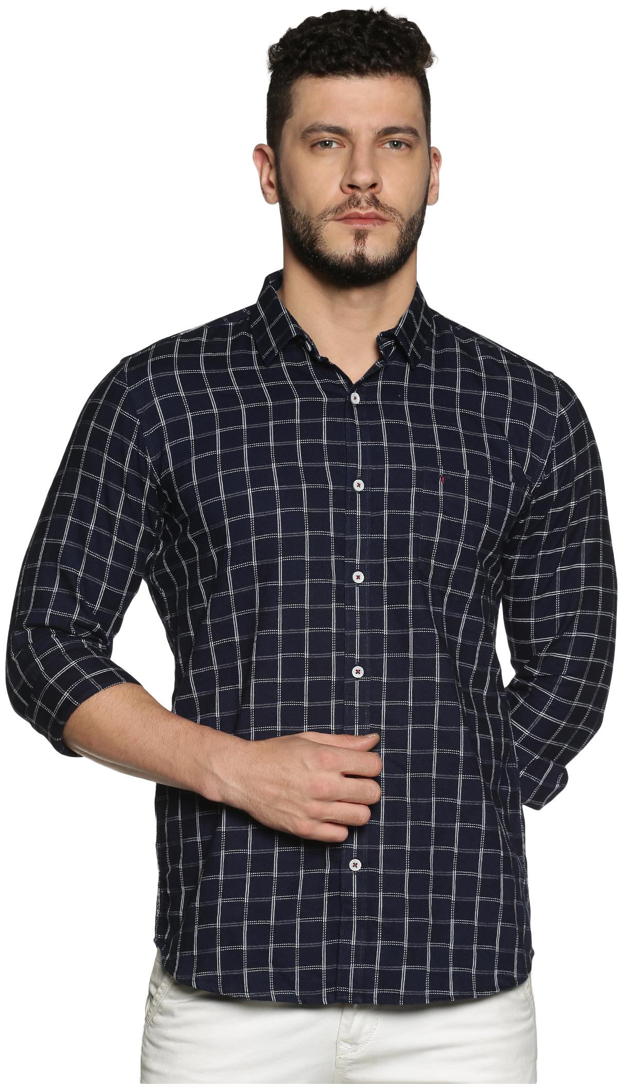 

BLACKANT Men Navy Blue Checked Slim Fit Casual Shirt
