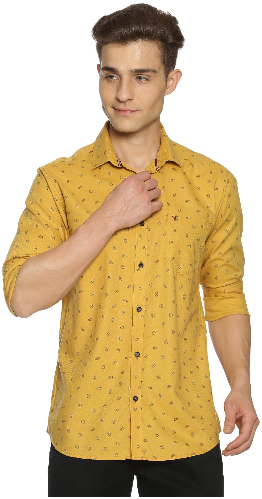 

BLACKANT Men Yellow Printed Slim Fit Casual Shirt