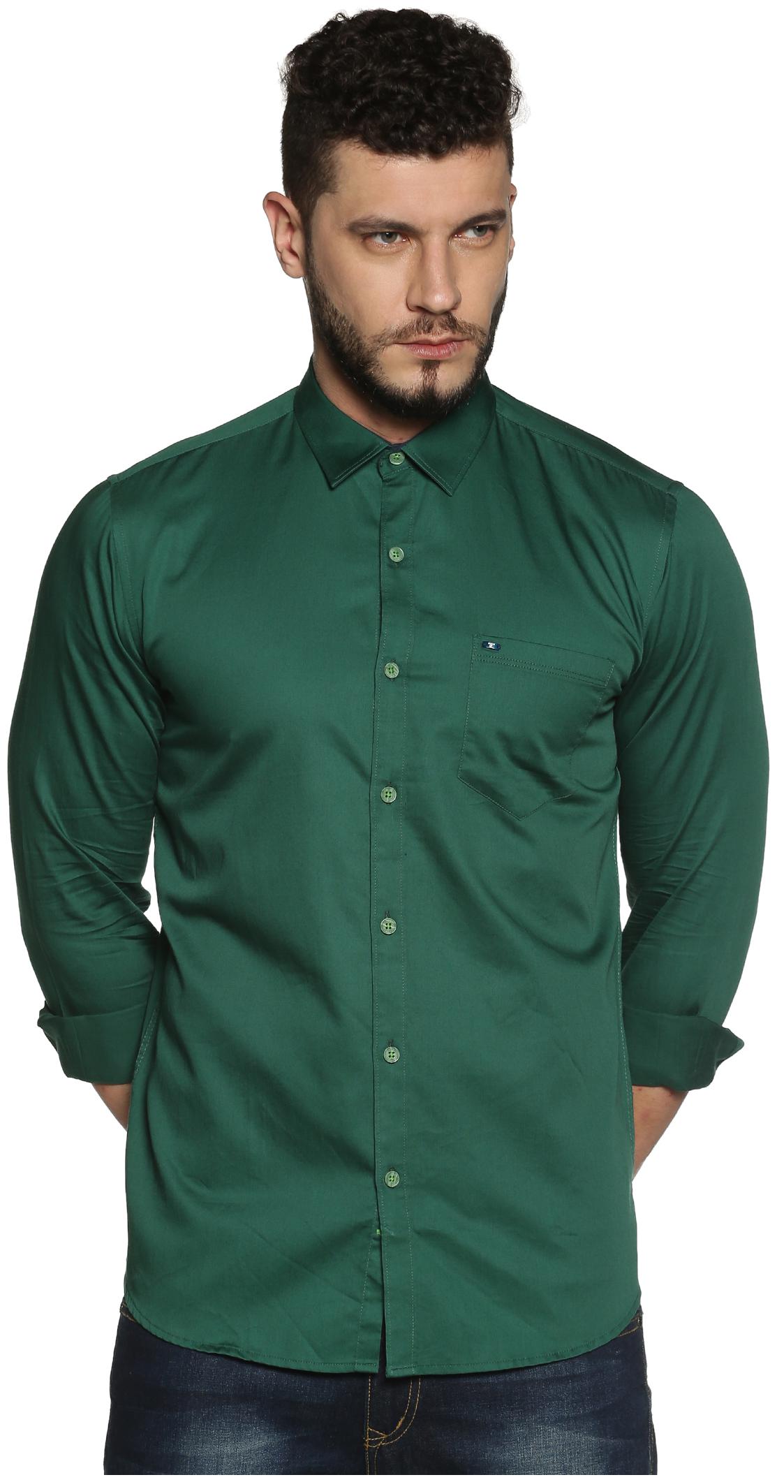 

BLACKANT Men Green Solid Slim Fit Casual Shirt