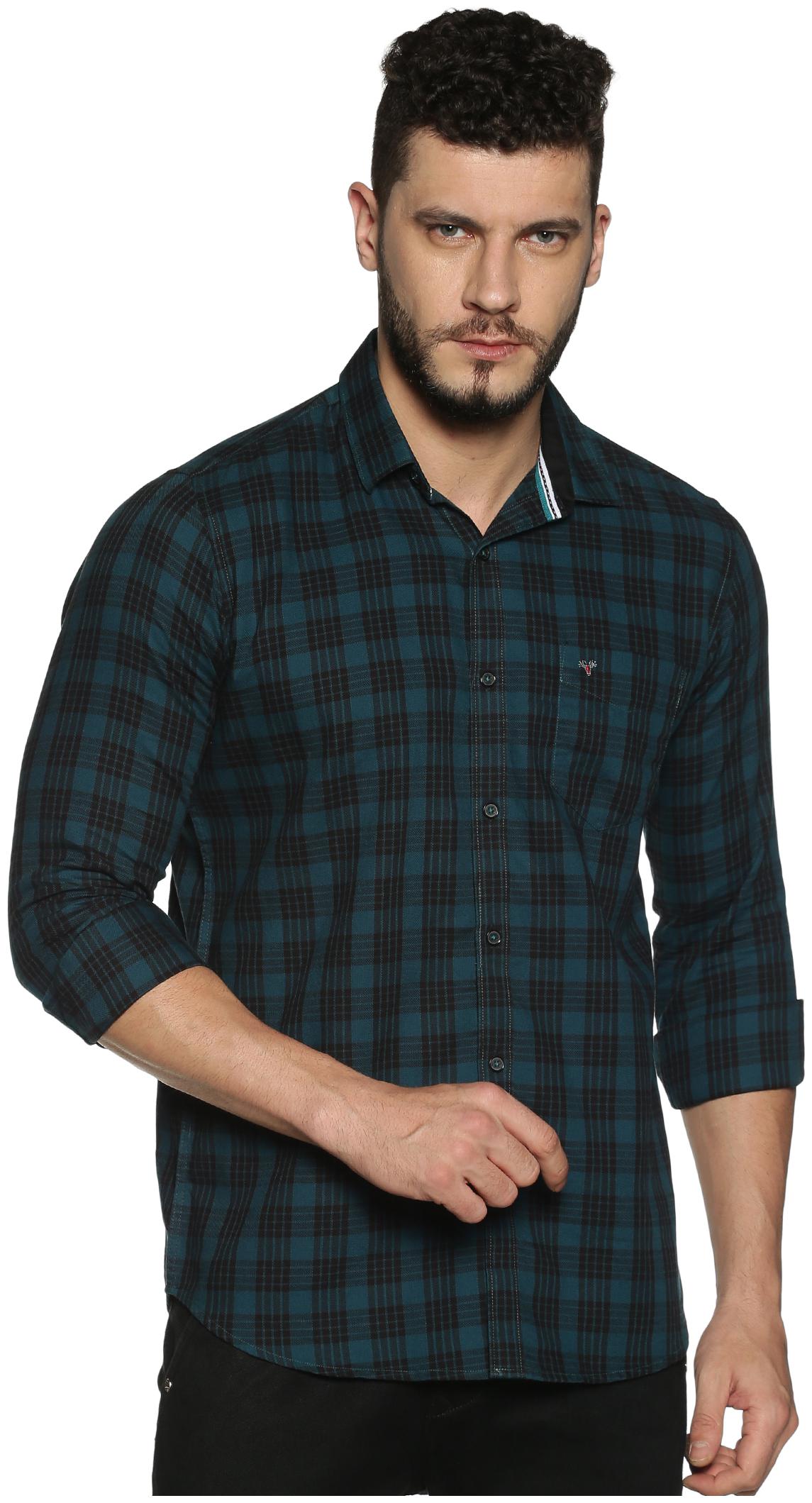 

BLACKANT Men Green Checked Slim Fit Casual Shirt
