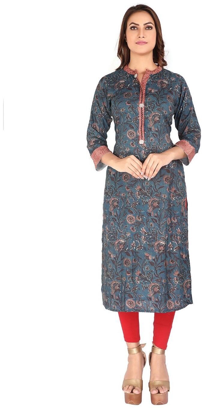 

BLBK Women Blue Floral Straight Kurta