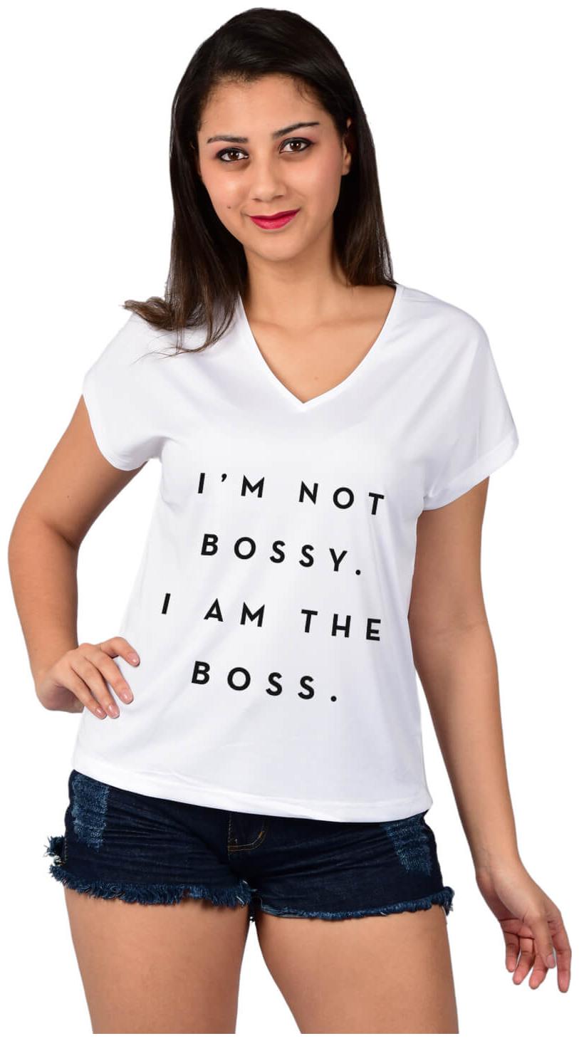 

baluchi Women White Regular fit V neck Blended T shirt