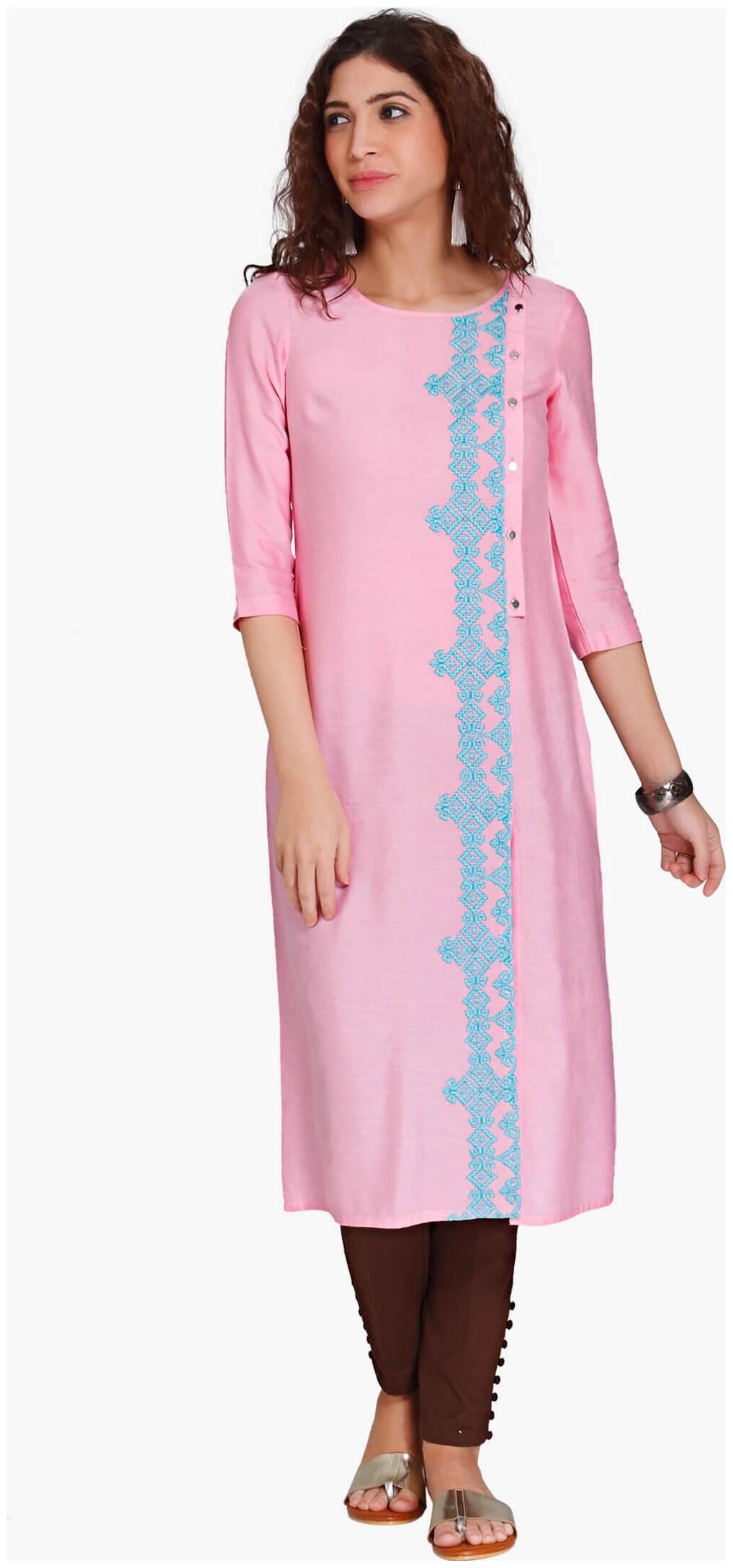 

NAARI Women Pink Embroidered Straight Kurti