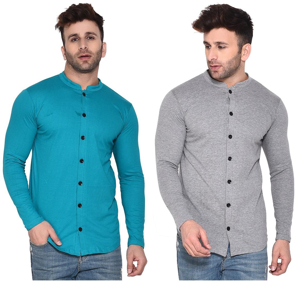 

BLISSTONE Cotton Blend Solid Turquoise and Silver Color Shirt For Men (Pack Of 2)