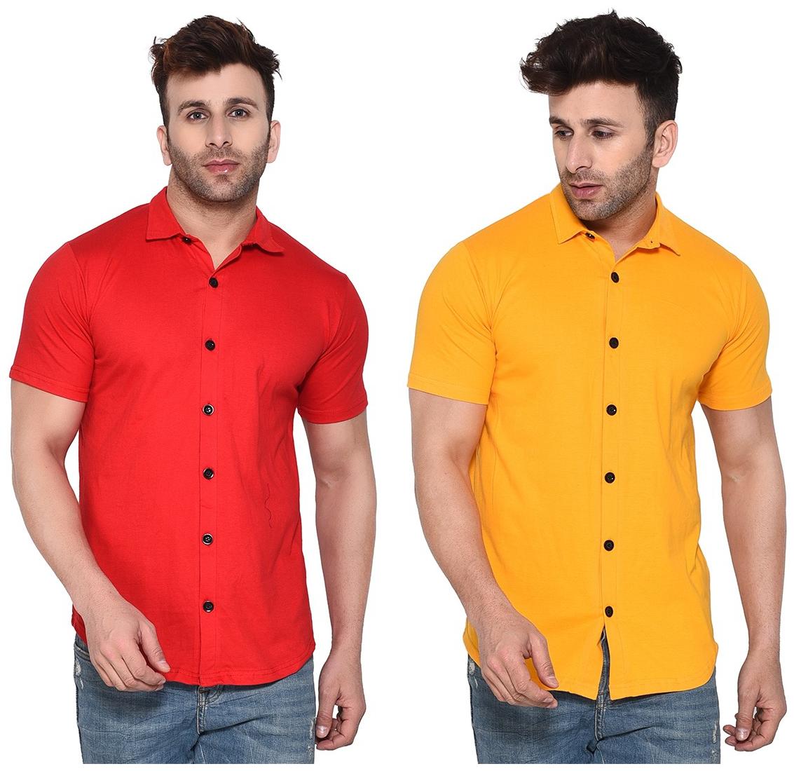 

BLISSTONE Men Red Yellow Solid Regular Fit Casual Shirt