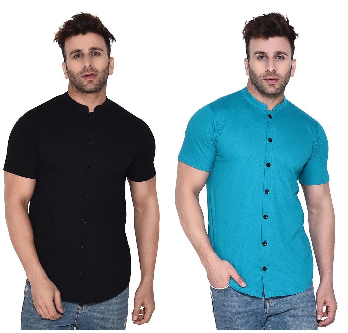 

BLISSTONE Cotton Blend Solid Black and Turquoise Color Shirt For Men (Pack Of 2)