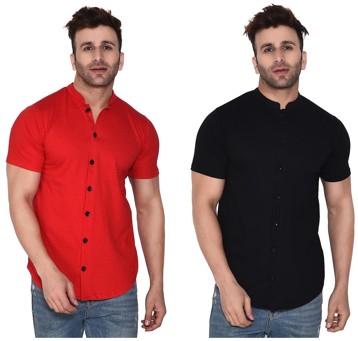 

BLISSTONE Men Red Black Solid Regular Fit Casual Shirt