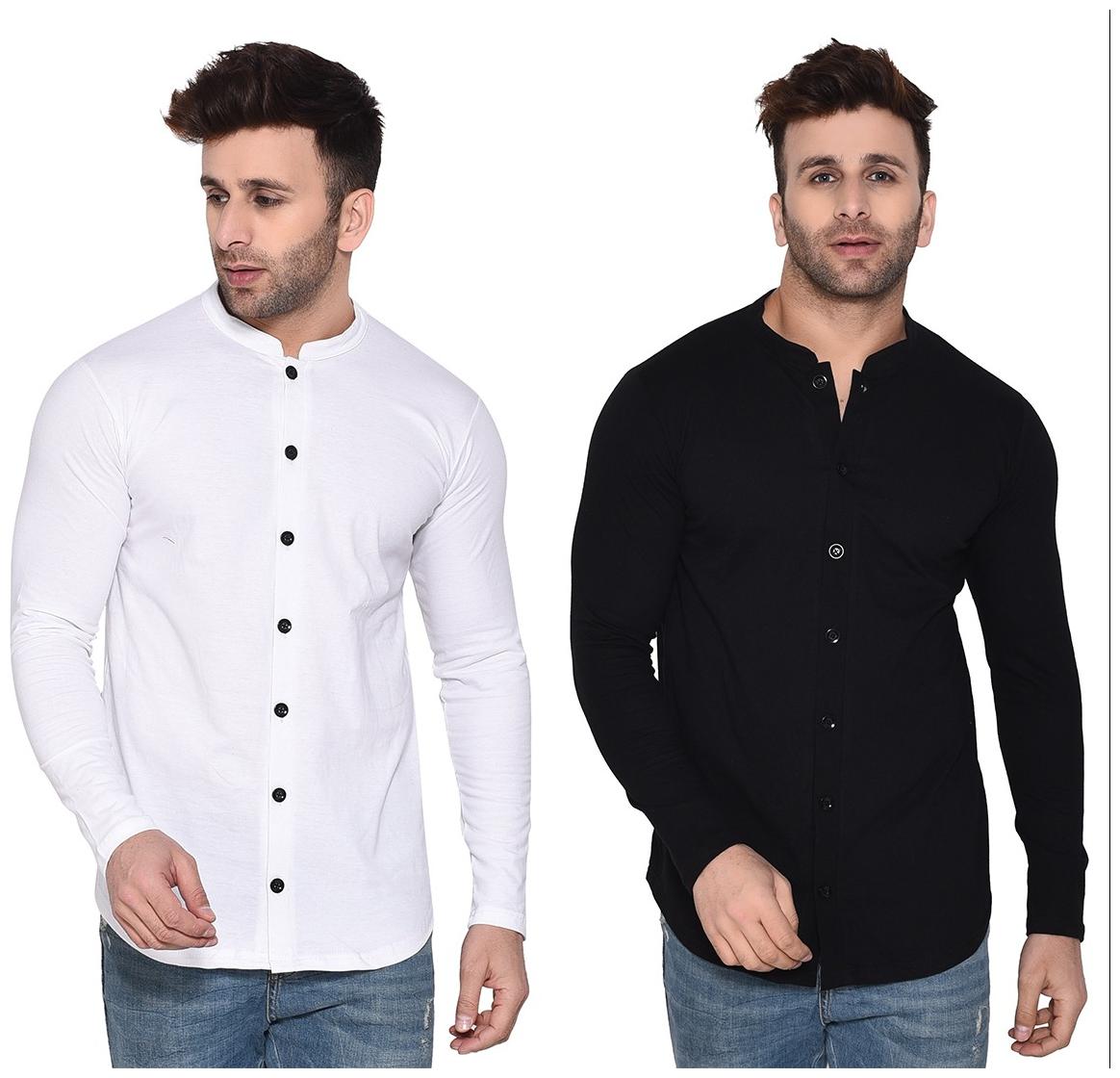 

BLISSTONE Men White Black Solid Regular Fit Casual Shirt