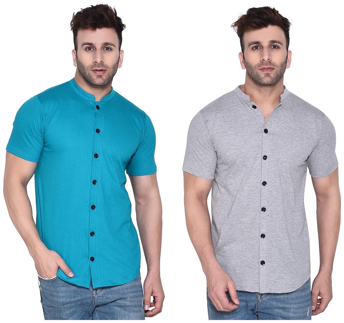

BLISSTONE Cotton Blend Solid Turquoise and Silver Color Shirt For Men (Pack Of 2)