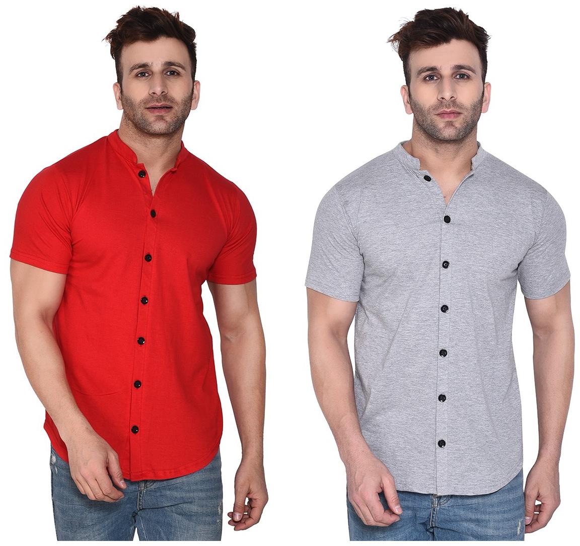 

BLISSTONE Men Red Grey Solid Regular Fit Casual Shirt