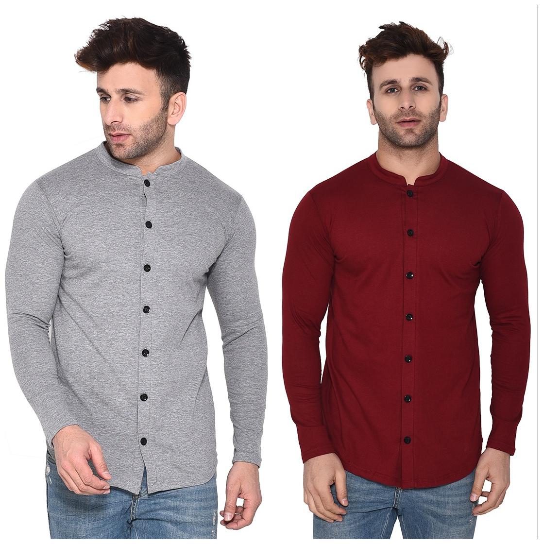 

BLISSTONE Men Grey Maroon Solid Regular Fit Casual Shirt