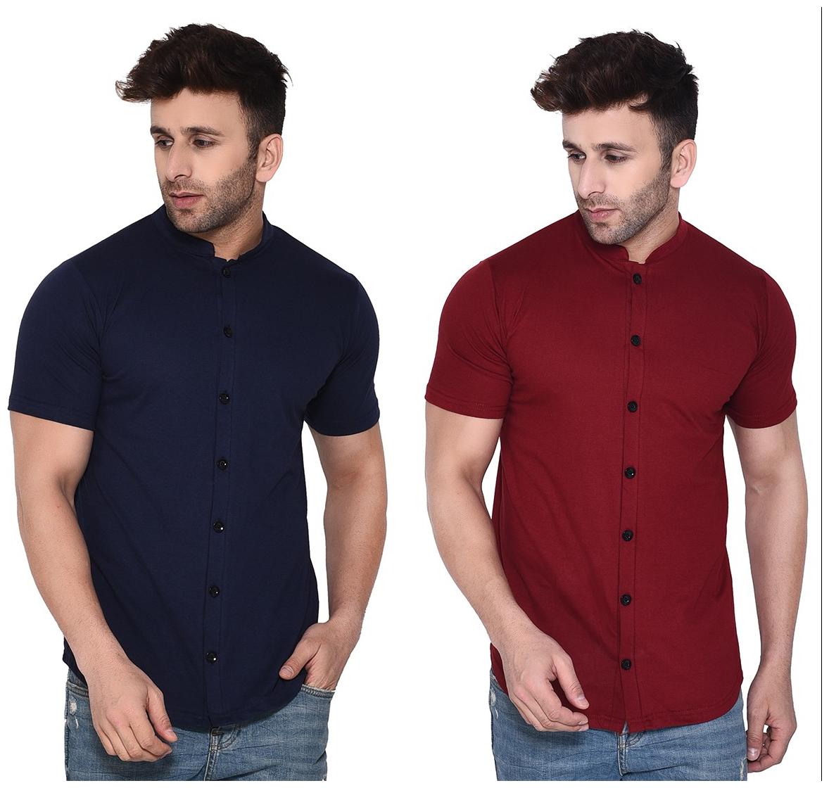 

BLISSTONE Men Blue Maroon Solid Regular Fit Casual Shirt