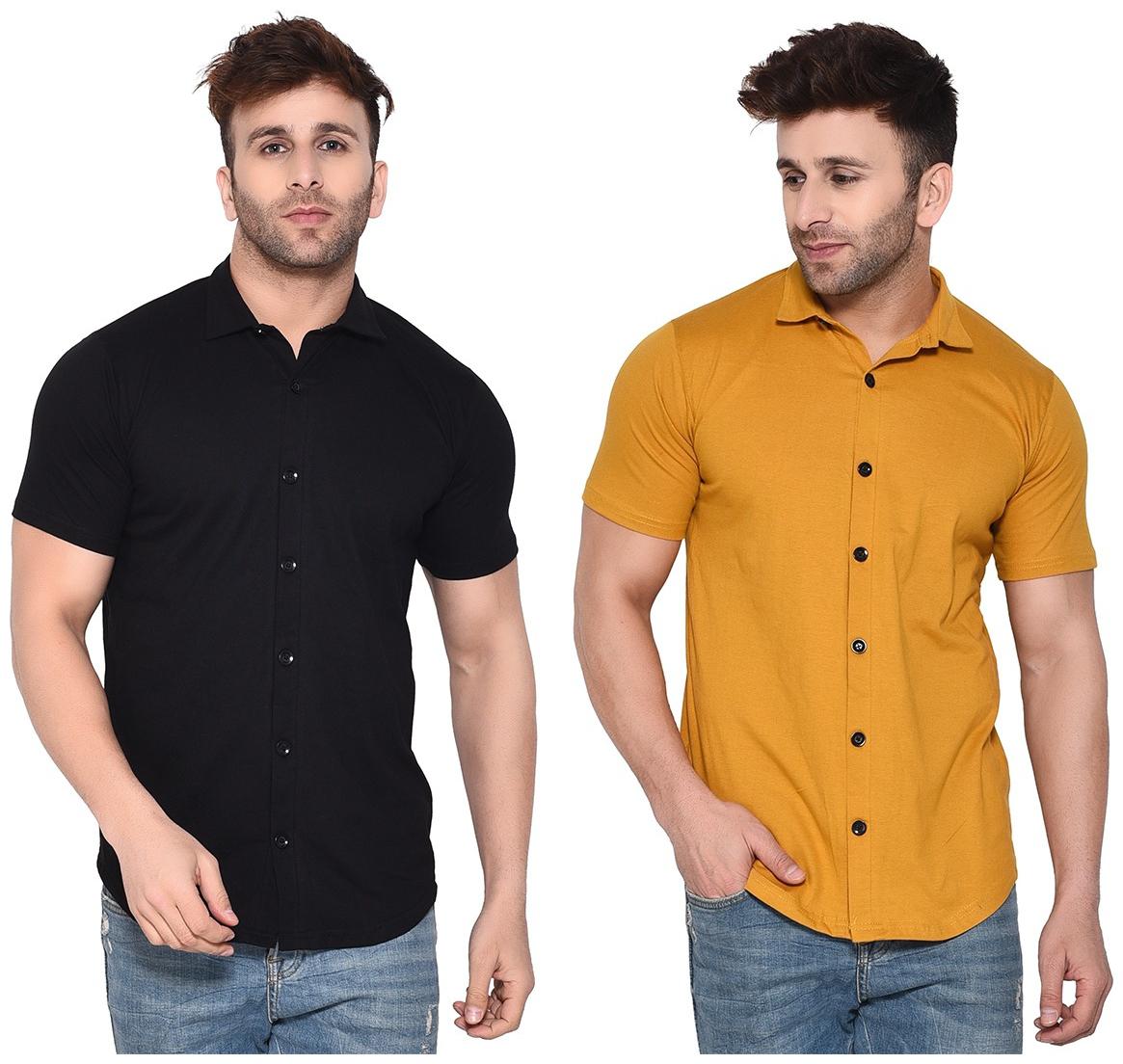 

BLISSTONE Men Black Yellow Solid Regular Fit Casual Shirt
