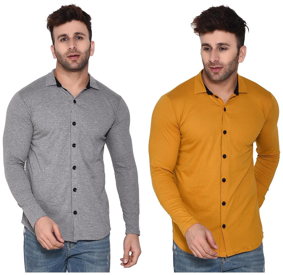 

BLISSTONE Men Grey Yellow Solid Regular Fit Casual Shirt
