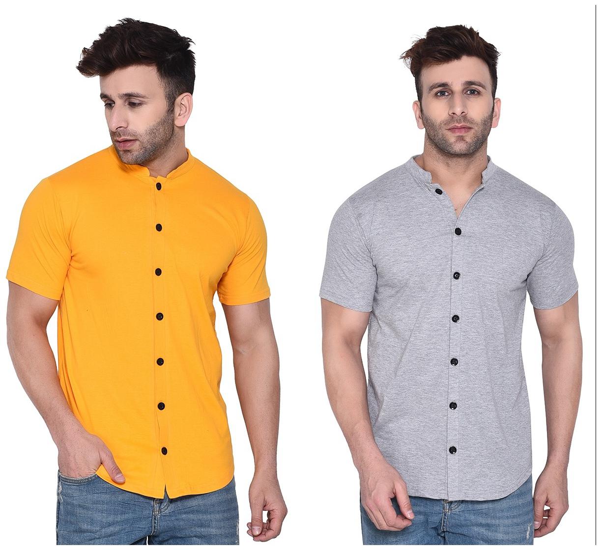 

BLISSTONE Men Yellow Grey Solid Regular Fit Casual Shirt