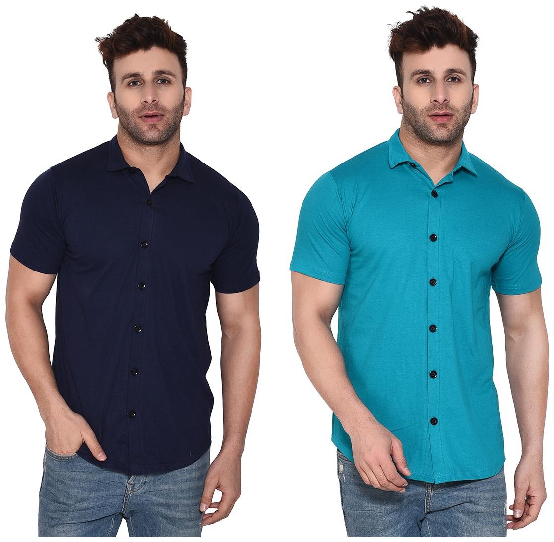 

BLISSTONE Cotton Blend Solid Blue and Turquoise Color Shirt For Men (Pack Of 2)