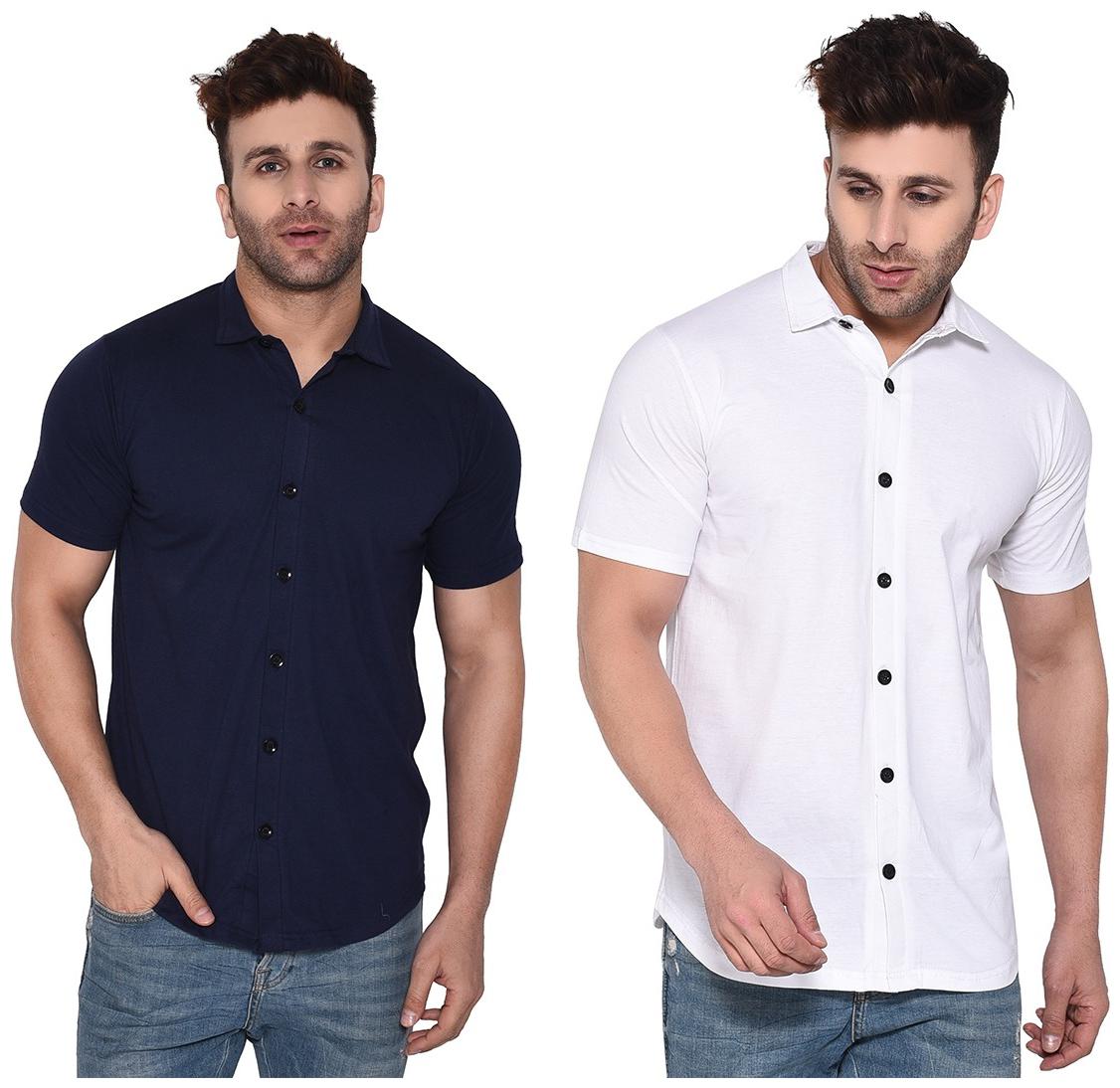 

BLISSTONE Men Blue White Solid Regular Fit Casual Shirt