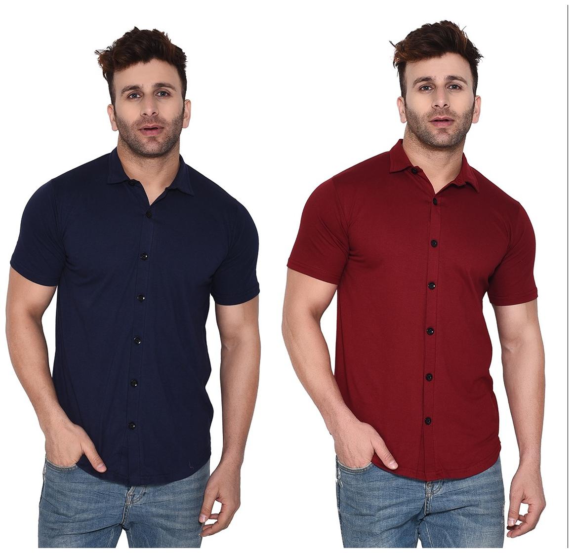 

BLISSTONE Men Blue Maroon Solid Regular Fit Casual Shirt