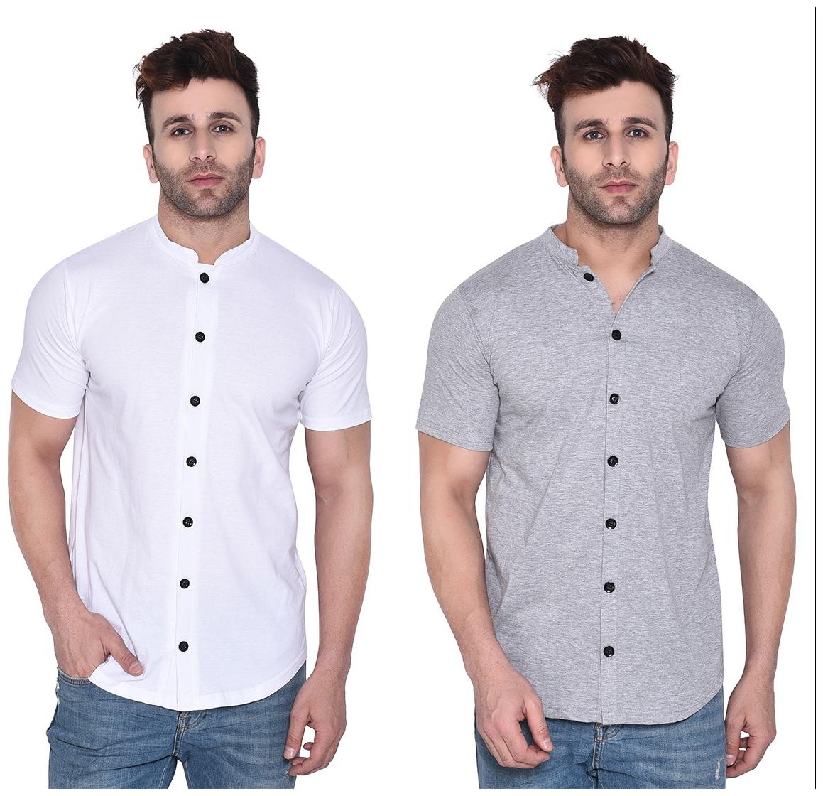

BLISSTONE Men White Grey Solid Regular Fit Casual Shirt