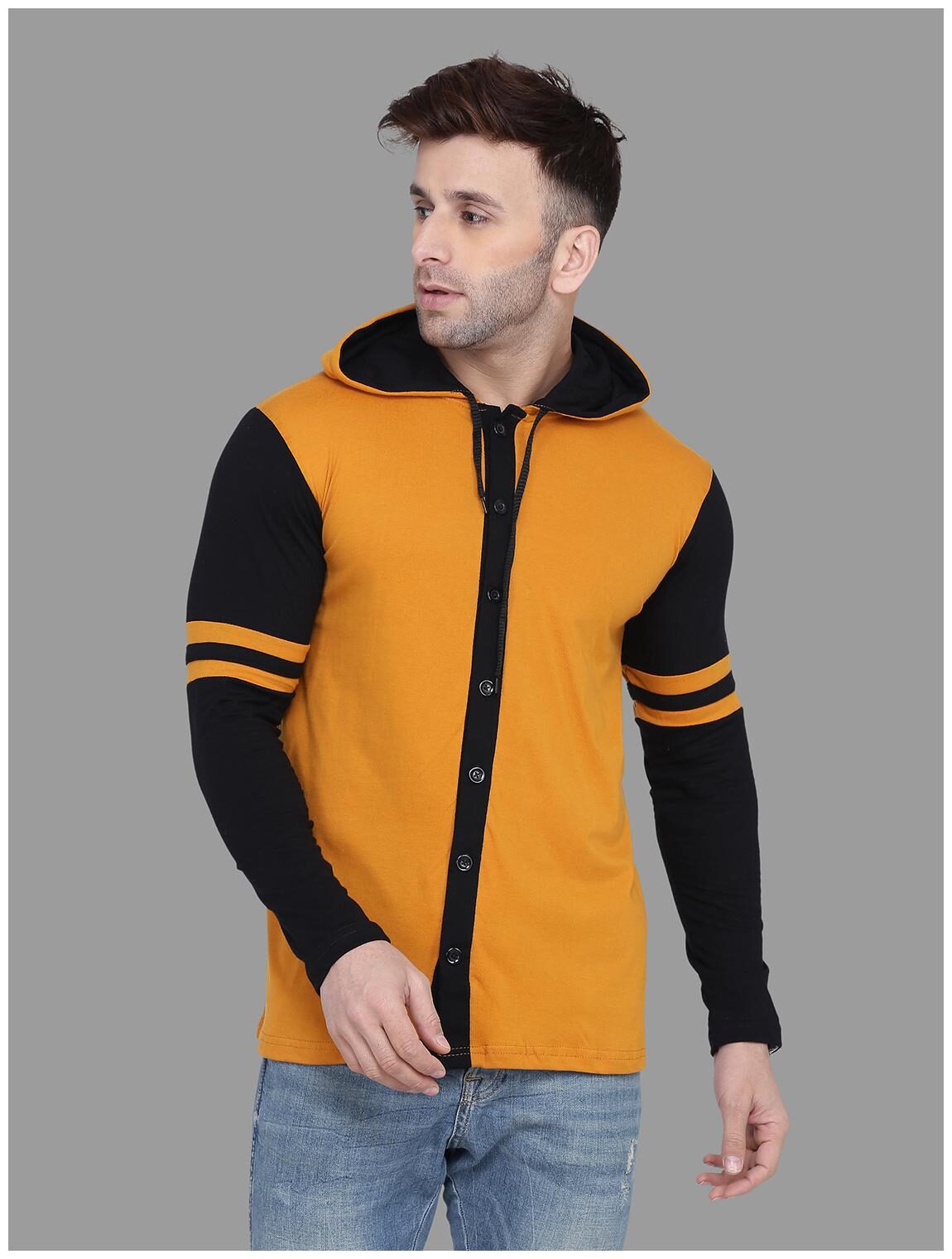 

BLISSTONE Men Black Yellow Colorblocked Slim Fit Casual Shirt
