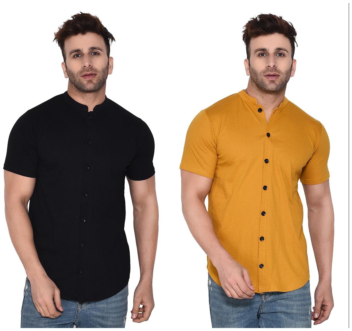 

BLISSTONE Men Black Yellow Solid Regular Fit Casual Shirt