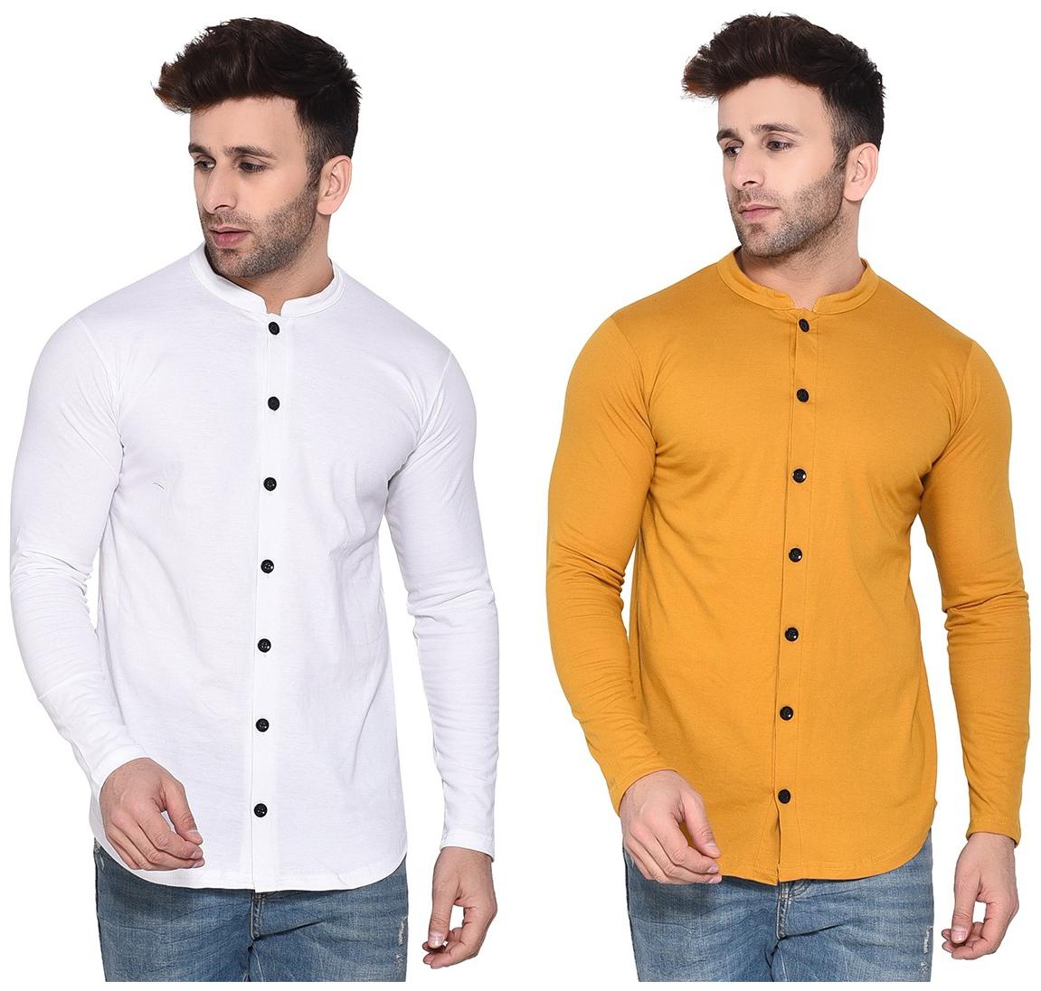 

BLISSTONE Men White Yellow Solid Regular Fit Casual Shirt