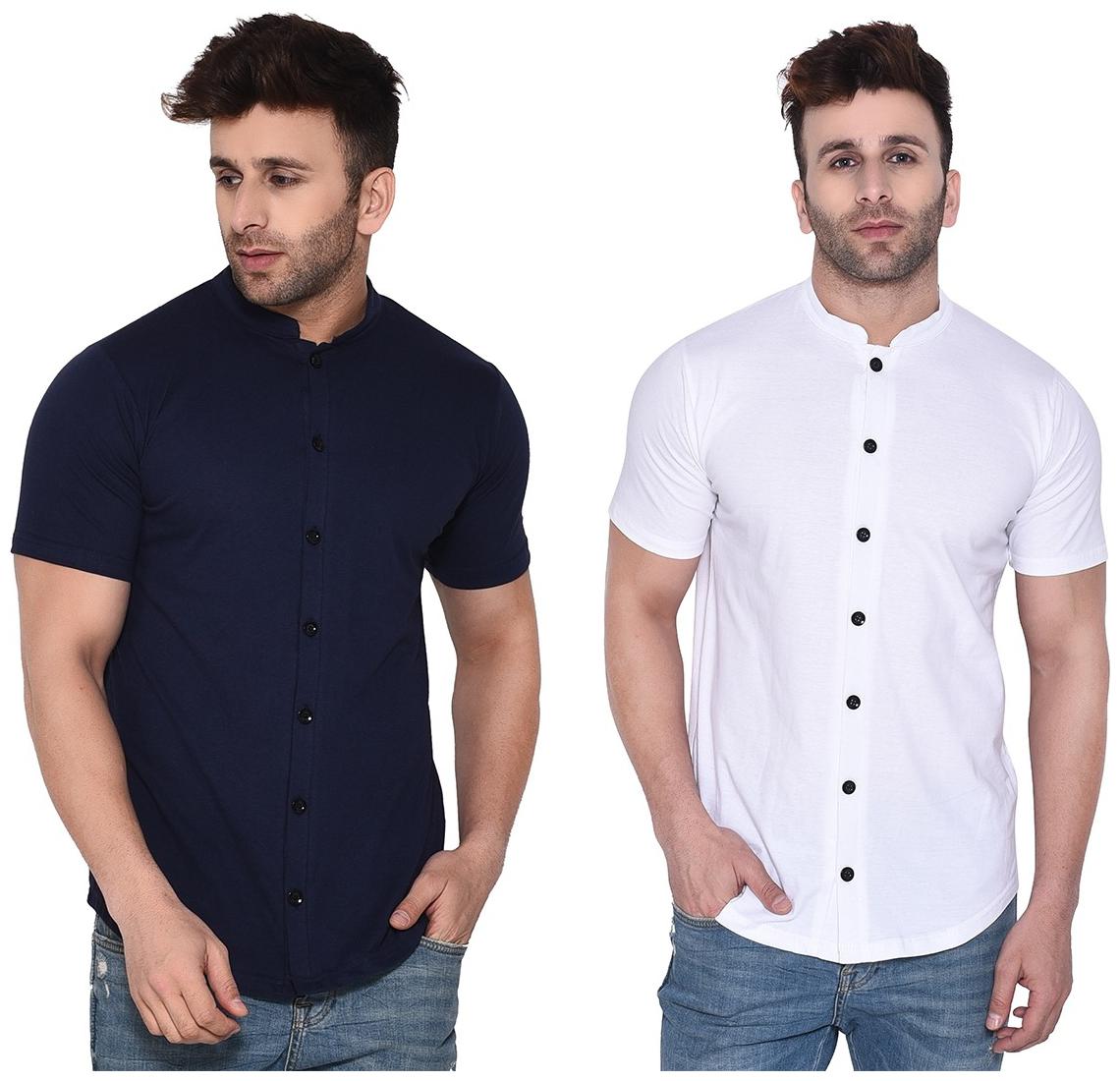 

BLISSTONE Men Blue White Solid Regular Fit Casual Shirt