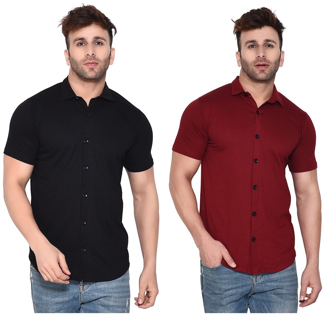 

BLISSTONE Men Black Maroon Solid Regular Fit Casual Shirt